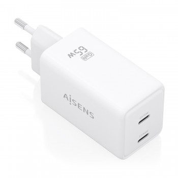 AISENS ASCH-65W2P078-W - 65W - GaN - USB-C (x2) - Blanco