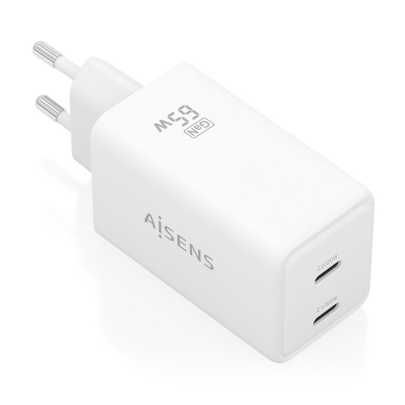 AISENS ASCH-65W2P078-W - 65W - GaN - USB-C (x2) - Blanco