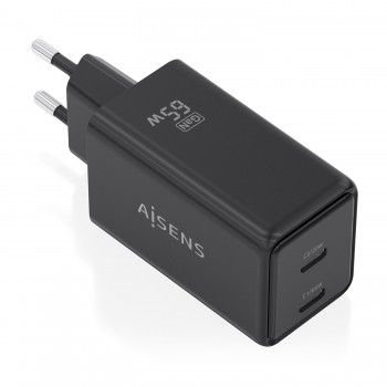 Cargadores  AISENS ASCH-65W2P079-BK - USB-C GaN - 65W - 2 puertos - Negro