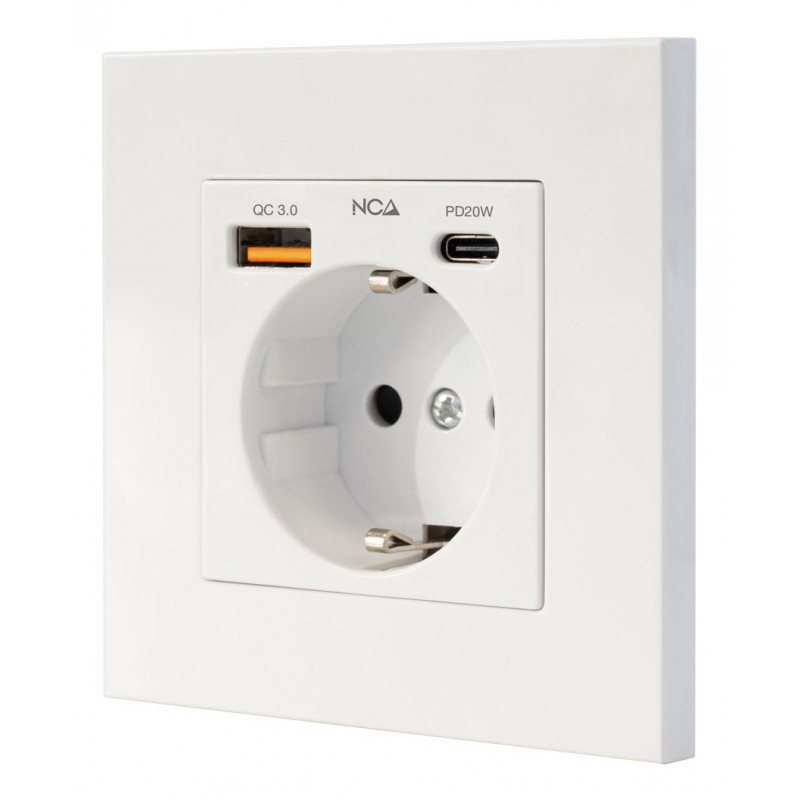 Nanocable 10.35.0011 - Schuko - USB-A QC 3.0 - USB-C PD 20W