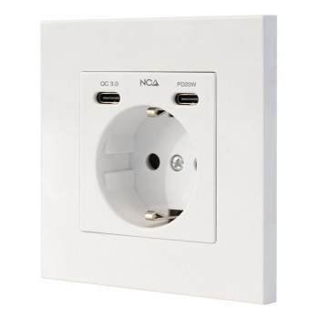 Nanocable 10.35.0012 - Toma Schuko - 2x USB-C PD 20W - QC 3.0