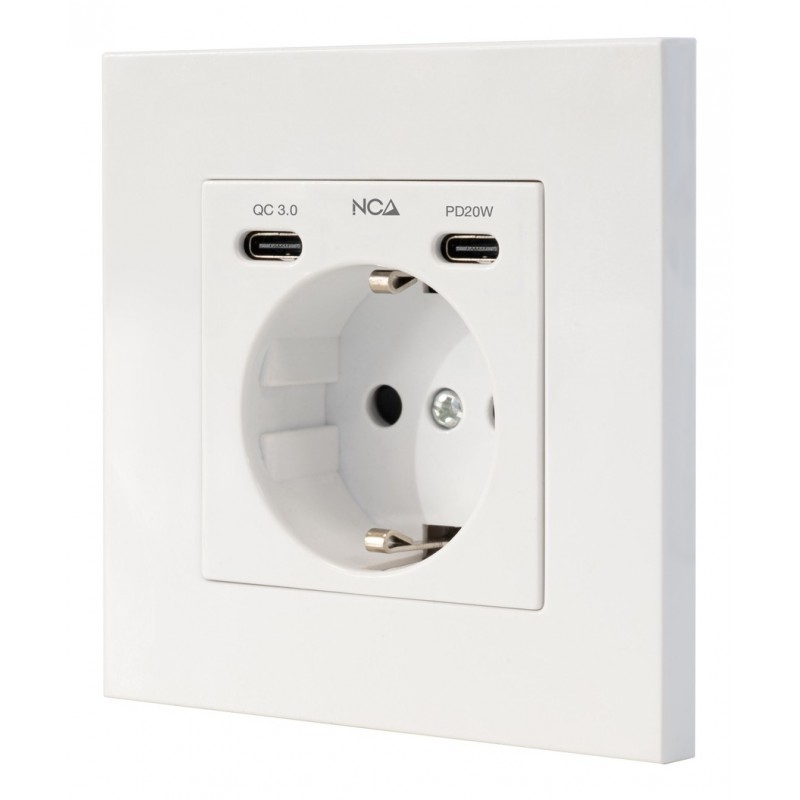 Nanocable 10.35.0012 - Toma Schuko - 2x USB-C PD 20W - QC 3.0